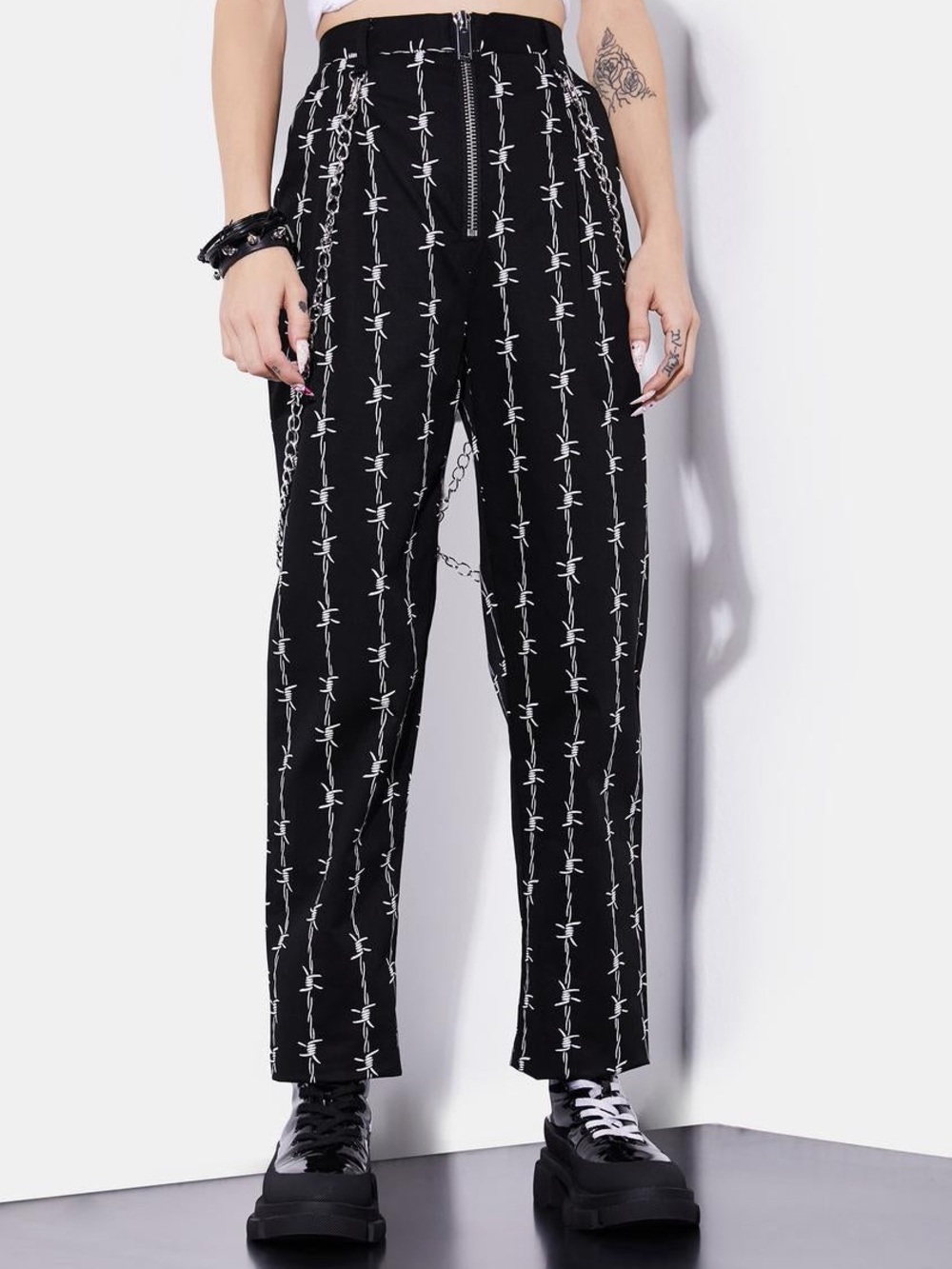 ⛓️No Squares Allowed Barbed Wire Pants Current Mood 🖤Goth🦇Alt💀Grunge🖤 Dolls Kill
